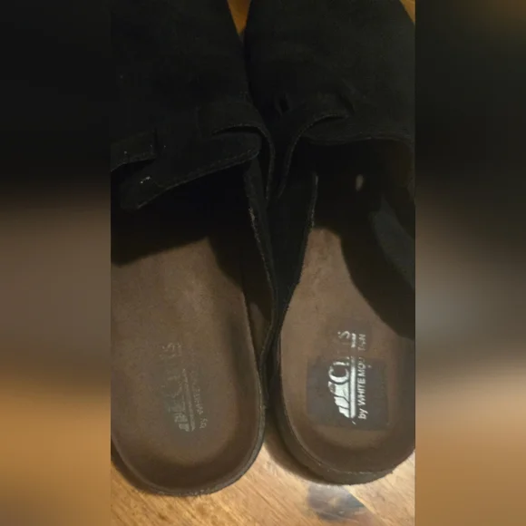 White Mountain Black Suede Slip-On Clogs with Buckle Accent - Picture 2 of 5